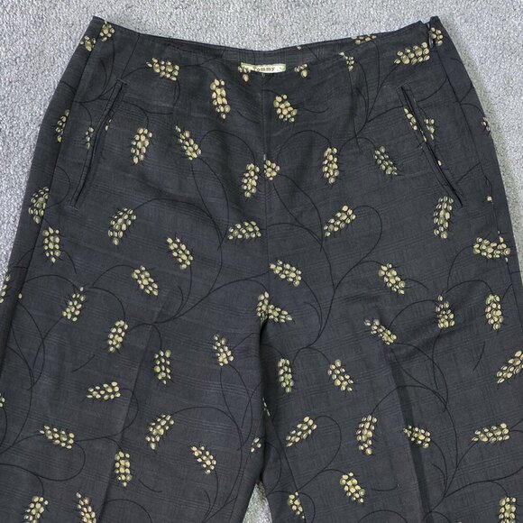 Tommy Bahama 100% Silk Gray Yellow Floral Wide Leg High Rise Crop Pant Boho - Picture 4 of 11